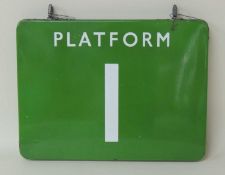 BRITISH RAILWAYS (S) DOUBLE-SIDED HANGING SIGN: 'PLATFORM 1', 61 x 45.5cms Provenance: The