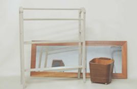 1950s BENT PLYWOOD WASTEPAPER BIN, 30 (h) x 28.5cms (w); together with a painted towel rail; and a