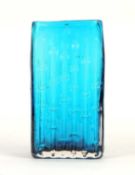 WHITEFRIARS 'BAMBOO' GLASS VASE, designed by Geoffrey Baxter, in Kingfisher blue, 19.5cms (h)
