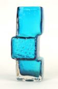 WHITEFRIARS 'DRUNKEN BRICKLAYER' GLASS VASE, designed by Geoffrey Baxter, in Kingfisher blue, 21.