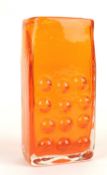 WHITEFRIARS 'MOBILE PHONE' GLASS VASE, designed by Geoffrey Baxter, in Tangerine orange, 17cms (h)