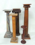 CARVED MAHOGANY DORIC COLUMN STAND, 140cms (h), top 27cms; together with a painted wooden Corinthean