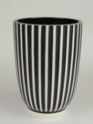 NORMAN WILSON FOR WEDGWOOD: MATT BLACK & WHITE GLAZED FLUTED VASE, NW Wedgwood factory mark,