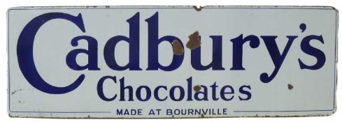 CADBURY'S CHOCOLATES, MADE AT BOURNVILLE ENAMEL SIGN, 181 x 61cms Provenance: The collection of