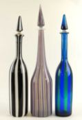 VENINI, MURANO BLACK & WHITE STRIPED BOTTLE & STOPPER, 46.5cms (h); together with a similar Venini