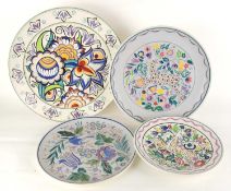 POOLE STUDIO PLAQUE, painted by K. Brown, dated 2004, boldly decorated with flowers, 40cms (