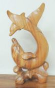 CARVED WOODEN DOLPHIN & CALF SCULPTURE, unsigned, 83cms (h) Provenance: The collection of Philip