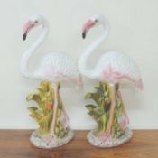 PAIR OF ITALIAN GLAZED POTTERY FLAMINGOS, 85cms (h) Provenance: The collection of Philip Clarkson