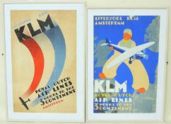TWO KLM AIRLINES VINTAGE TRAVEL POSTERS, including Liverpool/Hull to Amsterdam, 97 x 62cms; together