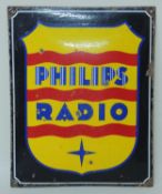 PHILIPS RADIO CUSHION BOWED ENAMEL SIGN, 50 x 39cms Provenance: The collection of Philip Clarkson