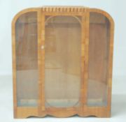 ART DECO WALNUT DISPLAY CABINET, with centre door opening to plate glass shelves, 134cms (h) x