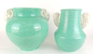 POOLE ART DECO JADE GREEN GLAZED BALUSTER VASE (659), 28cms (h); together with a further similarly