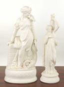 VICTORIAN PARIAN FIGURE OF A GRECIAN WATER CARRIER, 31cms (h); together with a Victorian Parian