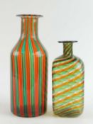 VENINI, MURANO RED & GREEN STRIPED CARAFE designed by Fulvio Bianconi, 26cms (h); together with a
