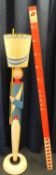 RARE & UNUSUAL PAINTED WOODEN PEG SOLDIER STANDARD LAMP, with original painted shade, 161cms (h),