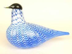 OIVA TOIKKA (1931-2019) FOR IITTALA, FINLAND: BLUE & WHITE LATTICINO GLASS BIRD, Arctic Tern,