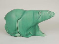 SPODE'S ROYAL JADE GREEN GLAZED POTTERY MODEL of a polar bear (K.447.), designed by Erik Olsen 16 (