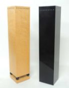 MODERNIST BIRDSEYE MAPLE VENEERED SQUARE SECTION PILLAR with ebonised details, 121 (h) x 25cms (