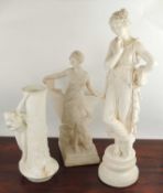 PAINTED CAST PLASTER FIGURE OF A GRECIAN LADY, 66cms (h); together with a French cast plaster figure