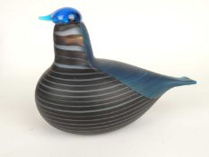 OIVA TOIKKA (1931-2019) FOR IITTALA, FINLAND: MATT BLACK & BLUE GLASS BIRD, signed, 16cms (h)