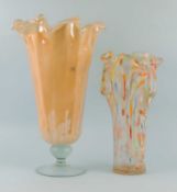 LARGE DECORATIVE MURANO LILY VASE in peach and white streaky colours, 52cms (h); together with a