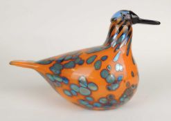 OIVA TOIKKA (1931-2019) FOR IITTALA, FINLAND: ORANGE & IRIDESCENT SPECKLED BIRD, limited edition (