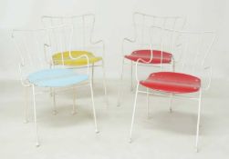 ERNEST RACE ANTELOPE CHAIRS, each with different coloured plywood seat, one with ball feet, 78 (h) x