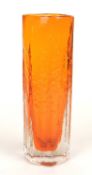 WHITEFRIARS TUBULAR GLASS VASE, designed by Geoffrey Baxter, in Tangerine orange, 29cms (h)