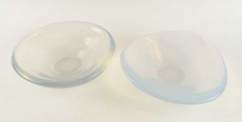 ORREFORS BLUE OPALESCENT GLASS SHALLOW BOWL, 23.5cms, engraved mark; together with a further