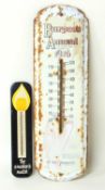 BURPEE'S ANNUAL 1926 (USA) ENAMEL METAL THERMOMETER SIGN, 69.5 x 20.5cms; together with a Swan