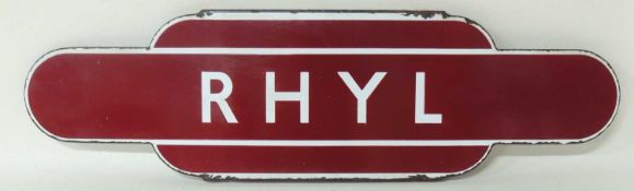 BRITISH RAILWAYS (M) TOTEM SIGN: RHYL (HF), 92 x 26cms Provenance: The collection of Philip Clarkson