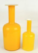 TWO HOLMEGAARD GULVVASES yellow with white interiors, 43.5cms (h) the tallest (2) Provenance: The