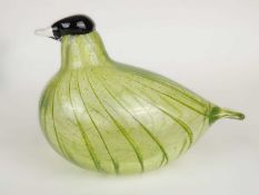 ATTRIBUTED TO OIVA TOIKKA (1931-2019): GREEN GLASS BIRD WITH BLACK HEAD, apparently unsigned, 16.