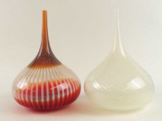 TWO VENETIAN LATTICINO BOTTLE VASES, one tinted with red and orange, 32cms (h); the other with