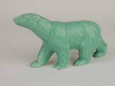 CELADON GREEN GLAZED POTTERY MODEL of a polar bear, unmarked, 10 (h) x 20cms (l) Provenance: The