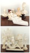 NUMBER OF DECORATIVE CAST RESIN FIGURES, including a pair of bookends, busts, and reclining figures,