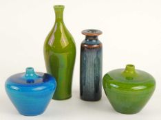 CARL-HARRY STÅLHANE (1920-1990) FOR RÖRSTRAND: FOUR MINIATURE BOTTLE VASES, tallest in green