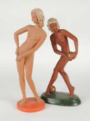 TWO GOLDSCHEIDER ART DECO FIGURINES of nude ladies, black printed backstamps and impressed marks
