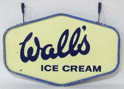 WALL'S ICE CREAM DOUBLE SIDED ENAMEL HANGING SHOP SIGN, c. 1970s, 75 x 48cms, with hanging