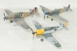 THREE HAND BUILT AIRCRAFT MODELS: Hurricane 82cms (l), wingspan 104cms; Spitfire slightly smaller;