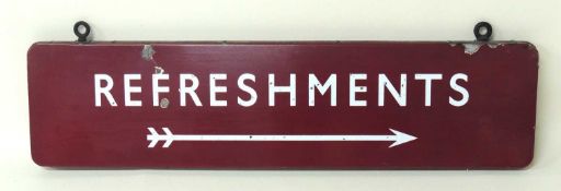 BRITISH RAILWAYS (M) DIRECTIONAL PLATFORM SIGN: 'REFRESHMENTS', double sided, 123 x 30cms
