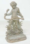 VICTORIAN PAINTED CAST IRON CHERUB & SERPENT STICK STAND, with drip tray, 84 (h) x 47cms (w)