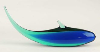MODERN BLUE & GREEN GLASS STYLISED DOLPHIN, 36.5cms Provenance: The collection of Philip Clarkson