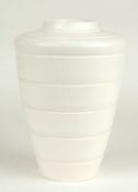 KEITH MURRAY FOR WEDGWOOD: SMALL WHITE GLAZED (MOONSTONE) SHOULDERED VASE, KM factory mark, 19.