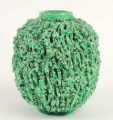 GUNNAR NYLUND FOR RÖRSTRAND: EARLY HEDGEHOG (IGELKOTT) VASE in green chamotte textured glaze, c.