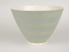 KEITH MURRAY FOR WEDGWOOD: CELADON SLIP GLAZED REEDED CONICAL BOWL, facsimile signature factory