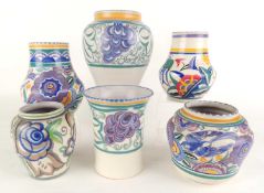 CARTER, STABLER & ADAMS GRAPES VASE, by Marian Heath, 19cms (h); together with a Bluebird baluster