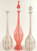 VENINI, MURANO RED & WHITE CANDY STRIPED BOTTLE & STOPPER, 45cms (h); together with a white and