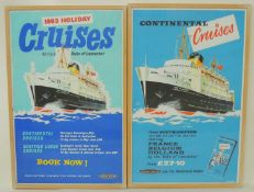 LONDON MIDLAND RAILWAYS CONTINENTAL CRUISES TRAVEL POSTERS by Studio Seven, printed by Waterlow &
