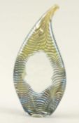 OKRA ART GLASS SCULPTURE by Richard P. Golding, faceted tier shaped with iridescent latticino